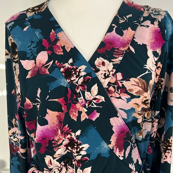 Thalia Blue Pink Floral Wrap Dress L - Picture 2 of 10